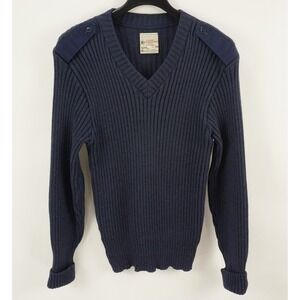 Vintage Brigade Quartermasters Cable Knit Tweed Wool Military Sweater Sz 42 Navy